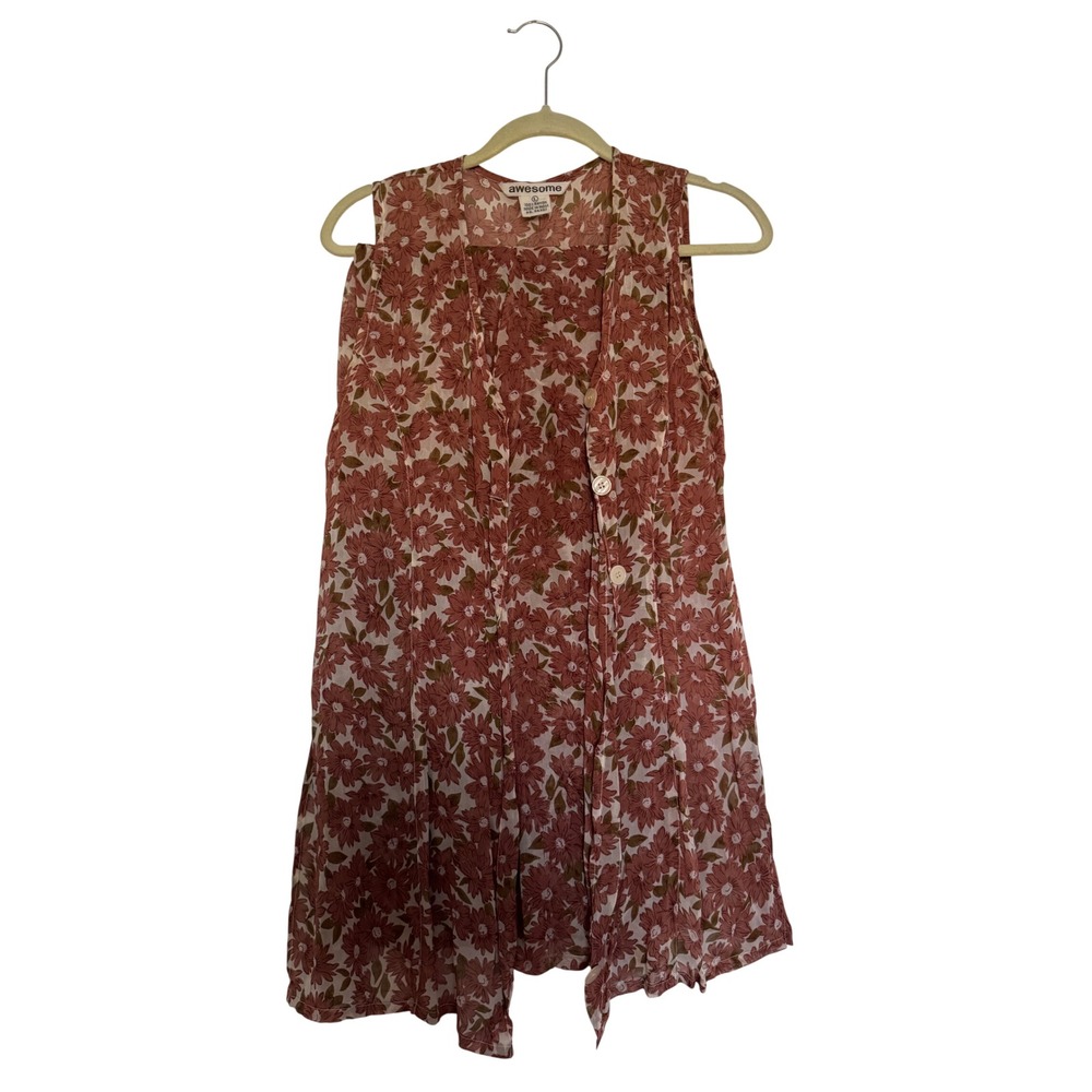 Awesome Floral Rayon Sleeveless Button Down Top Rust Olive Large Boho pant  set